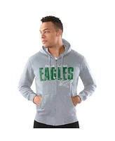 Starter Men's Heather Gray Philadelphia Eagles Distressed Classic Full-Zip Hoodie