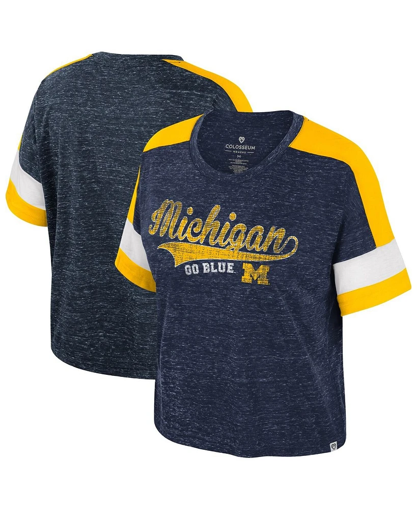 Colosseum Women's Navy Michigan Wolverines Ruth Color Block Scoop Neck T-Shirt