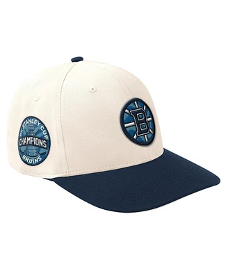 Starter Men's Cream/Navy Boston Bruins Blue Wave Classic Adjustable Hat