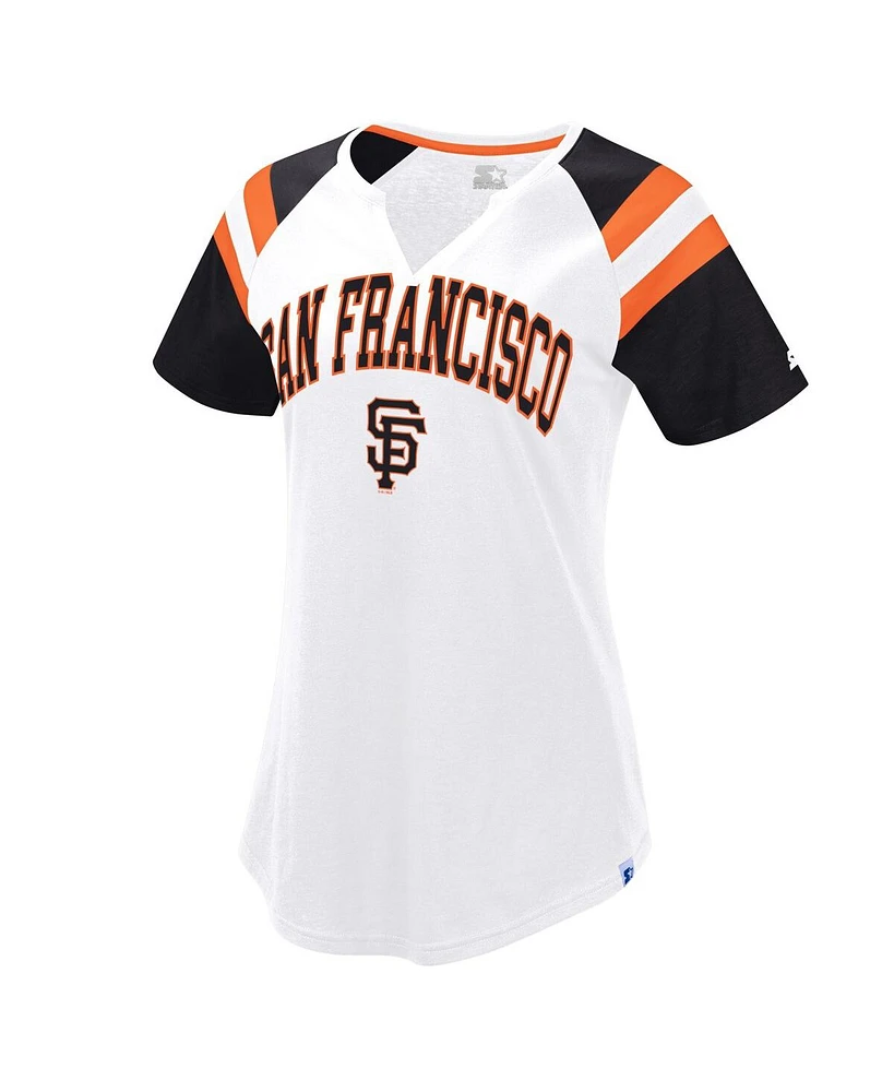 Starter Women's White/Black San Francisco Giants Game On Notch Neck Raglan T-Shirt