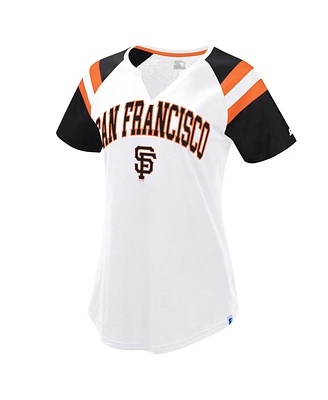 Starter Women's White/Black San Francisco Giants Game On Notch Neck Raglan T-Shirt