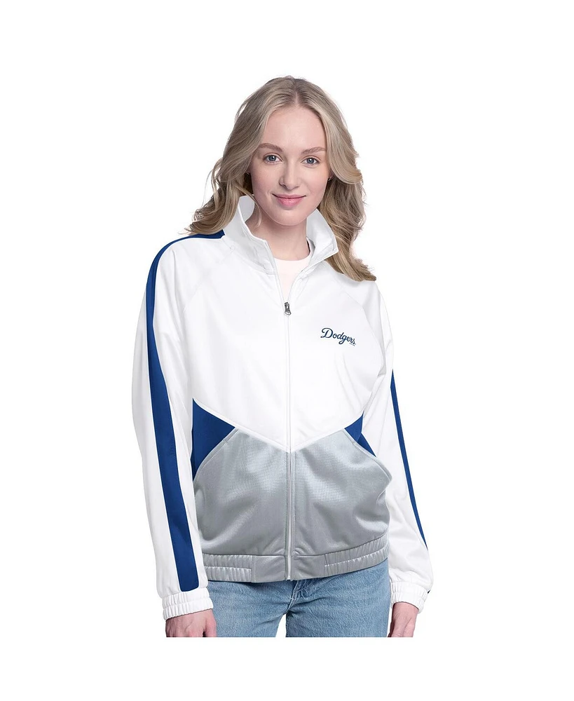 G-iii Sports by Carl Banks Women's White/Royal Los Angeles Dodgers Rally Rhinestone Raglan Full-Zip Track Jacket