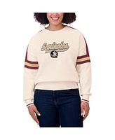 Wear by Erin Andrews Women's Cream Florida State Seminoles Chenille Woven Patch Stripe Pullover Sweater