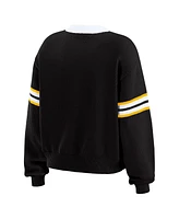 Wear by Erin Andrews Women's Black Pittsburgh Penguins Cropped Lace-Up Sweater