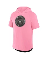 Fanatics Men's Pink Inter Miami Cf Hat Trick Stadium Slub Raglan Short Sleeve Pullover Hoodie