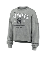 Nike Women's Heather Gray New York Yankees Oversized Long Sleeve Cropped Pullover Sweatshirt