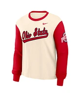Nike Women's Natural/Scarlet Ohio State Buckeyes Color Block Boxy Long Sleeve T-Shirt