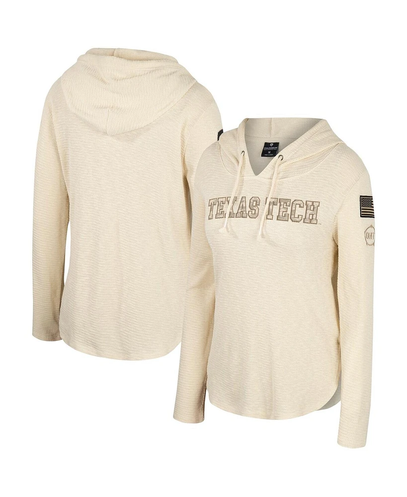 Colosseum Women's Cream Texas Tech Red Raiders Oht Military Appreciation Casey Raglan Long Sleeve Hoodie T-Shirt