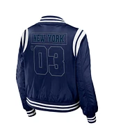 Wear by Erin Andrews Women's Navy New York Yankees Football Bomber Jacket