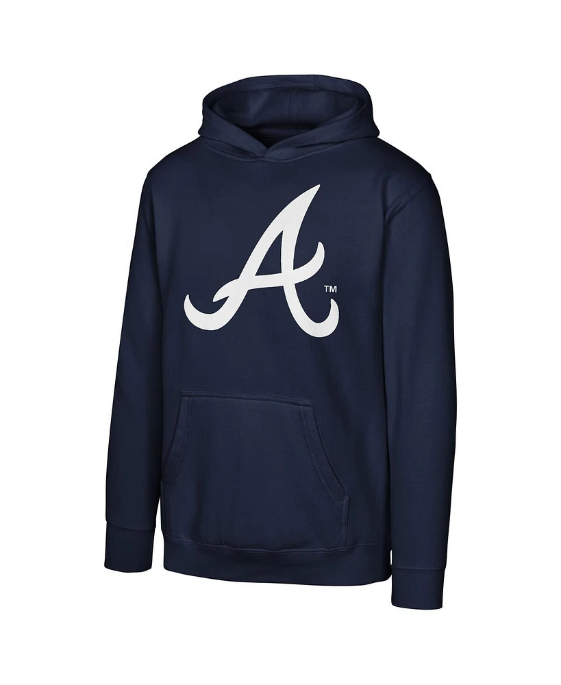 Outerstuff Big Boys and Girls Navy Atlanta Braves Primary Logo Pullover Hoodie