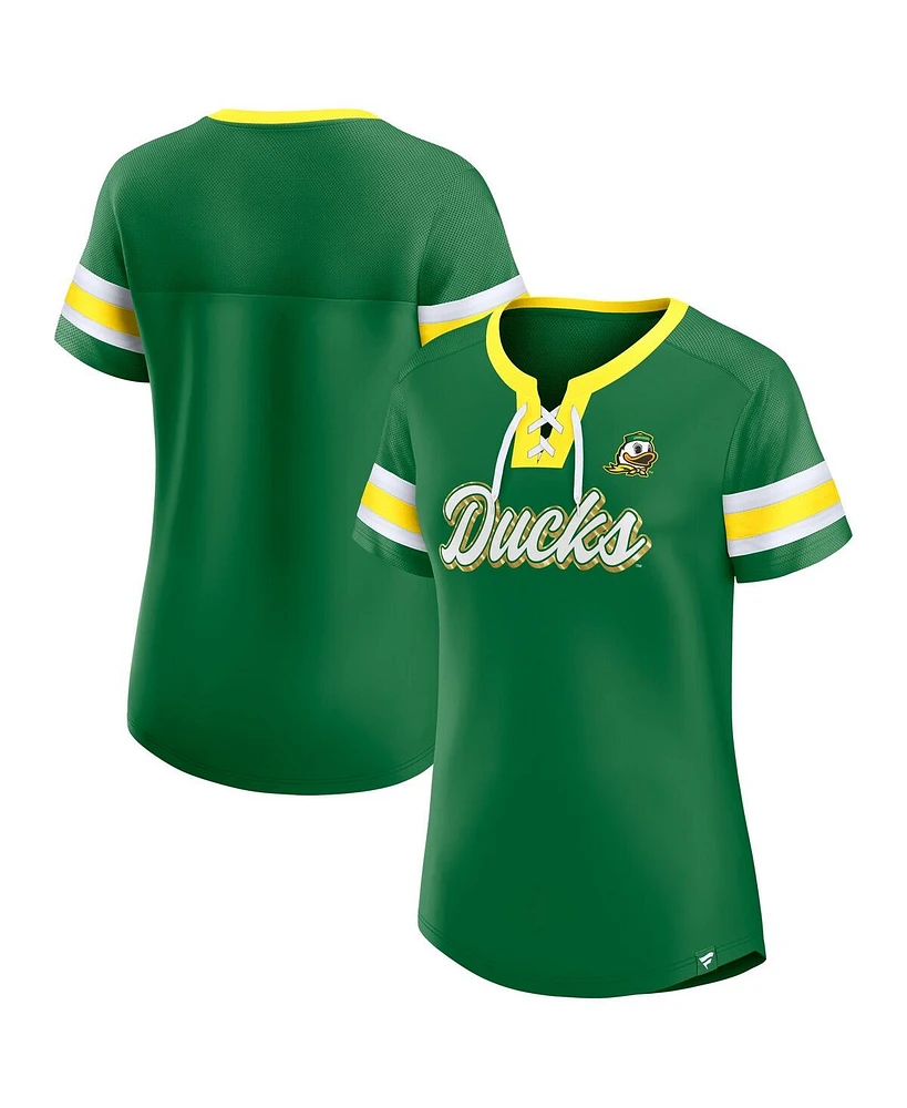 Fanatics Women's Green Oregon Ducks Iconic Athena Lace-Up T-Shirt
