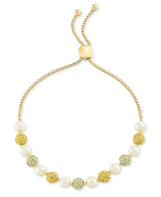 Charter Club Gold-Tone Pave & Imitation Pearl Bead Slider Bracelet, Exclusively at Macy's