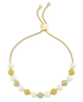 Charter Club Gold-Tone Pave & Imitation Pearl Bead Slider Bracelet, Exclusively at Macy's