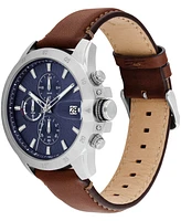 Tommy Hilfiger Men's Multifunction Brown Leather Strap Watch, 43mm