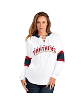 G-iii 4Her by Carl Banks Women's White Florida Panthers Goal Zone Long Sleeve Lace-Up Hoodie T-Shirt