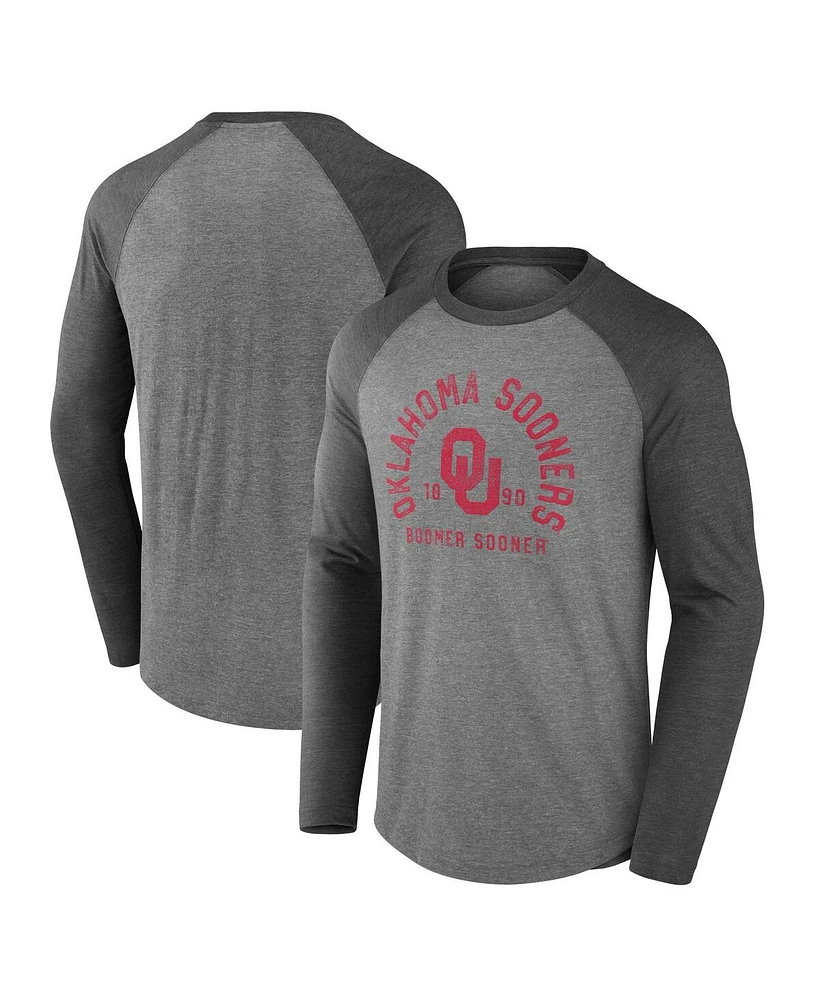 Fanatics Men's Gray Oklahoma Sooners Ball Drop Tri-Blend Raglan Long Sleeve T-Shirt