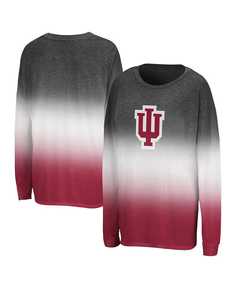 Colosseum Women's Black Indiana Hoosiers Winkle Dip Dye Long Sleeve T-Shirt