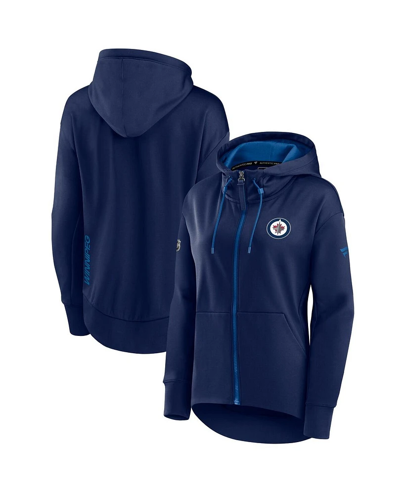 Fanatics Women's Navy Winnipeg Jets Authentic Pro Rink Full-Zip Hoodie