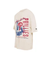 New Era Men's Cream Philadelphia Phillies Cooperstown Collection Oversized Throwback Distressed T-Shirt