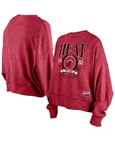 New Era Women's Red Miami Heat Hardwood Classics Enzyme Wash Oversized Boxy Pullover Sweatshirt