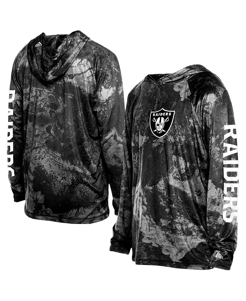 New Era Men's Black Las Vegas Raiders Realtree Xtreme Camo Raglan Long Sleeve Hooded T-Shirt