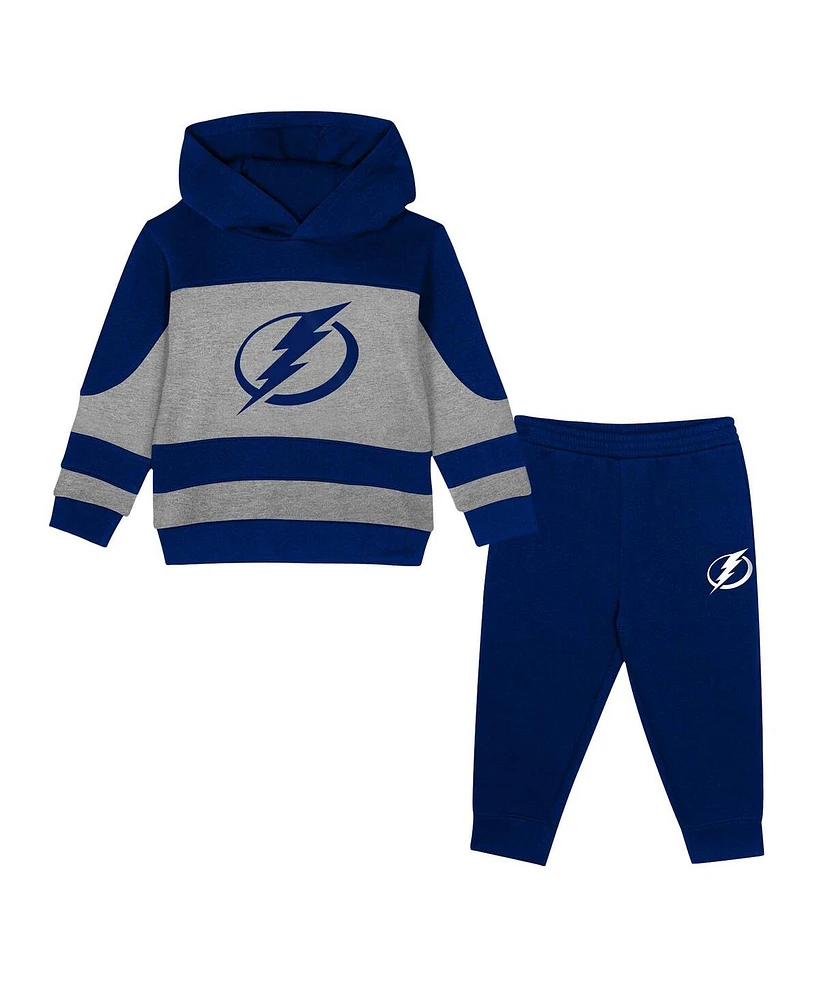 Outerstuff Toddler 2-Piece Blue/Heather Gray Tampa Bay Lightning Puck Hero Fleece Hoodie and Sweatpants Set