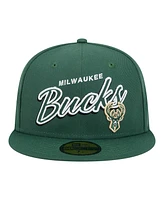 New Era Men's Hunter Green Milwaukee Bucks Sport Night Script Sided 59FIFTY Fitted Hat