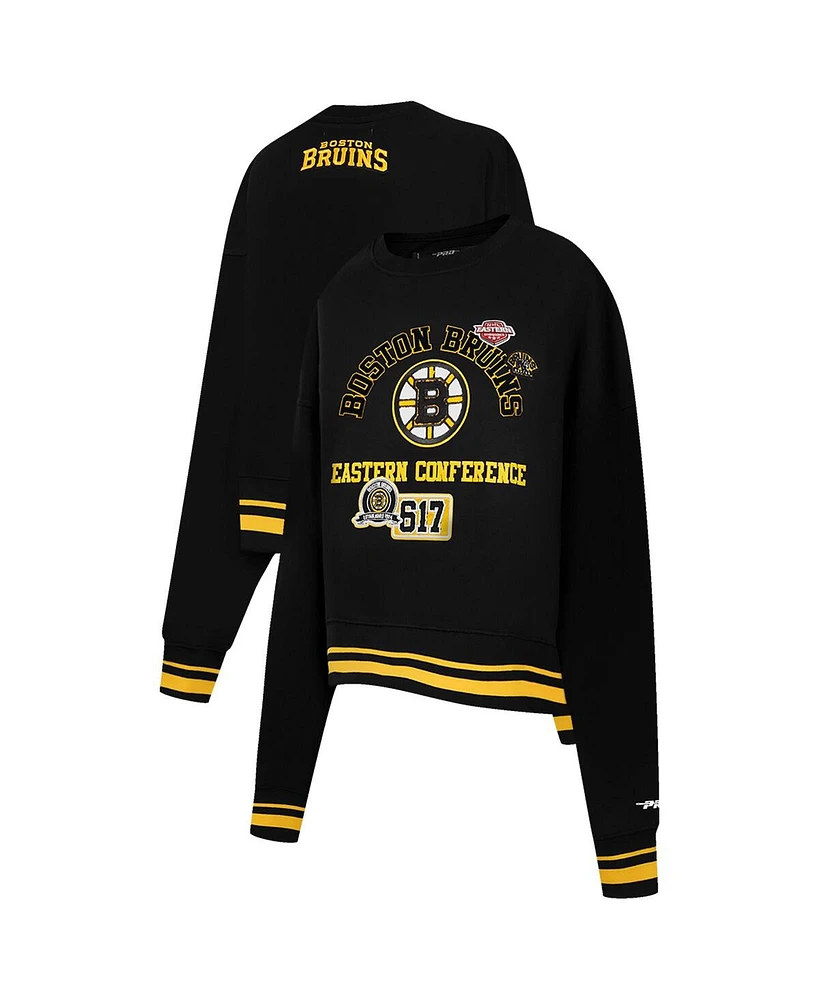 Pro Standard Women's Black Boston Bruins Area Code Cropped Pullover Sweatshirt