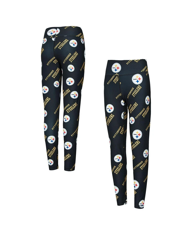 Concepts Sport Women's Black Pittsburgh Steelers Breakthrough Allover Print Knit Sleep Leggings