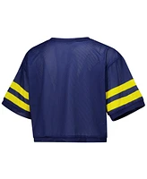 ZooZatz Women's Navy Michigan Wolverines Mesh Cropped V-Neck T-Shirt