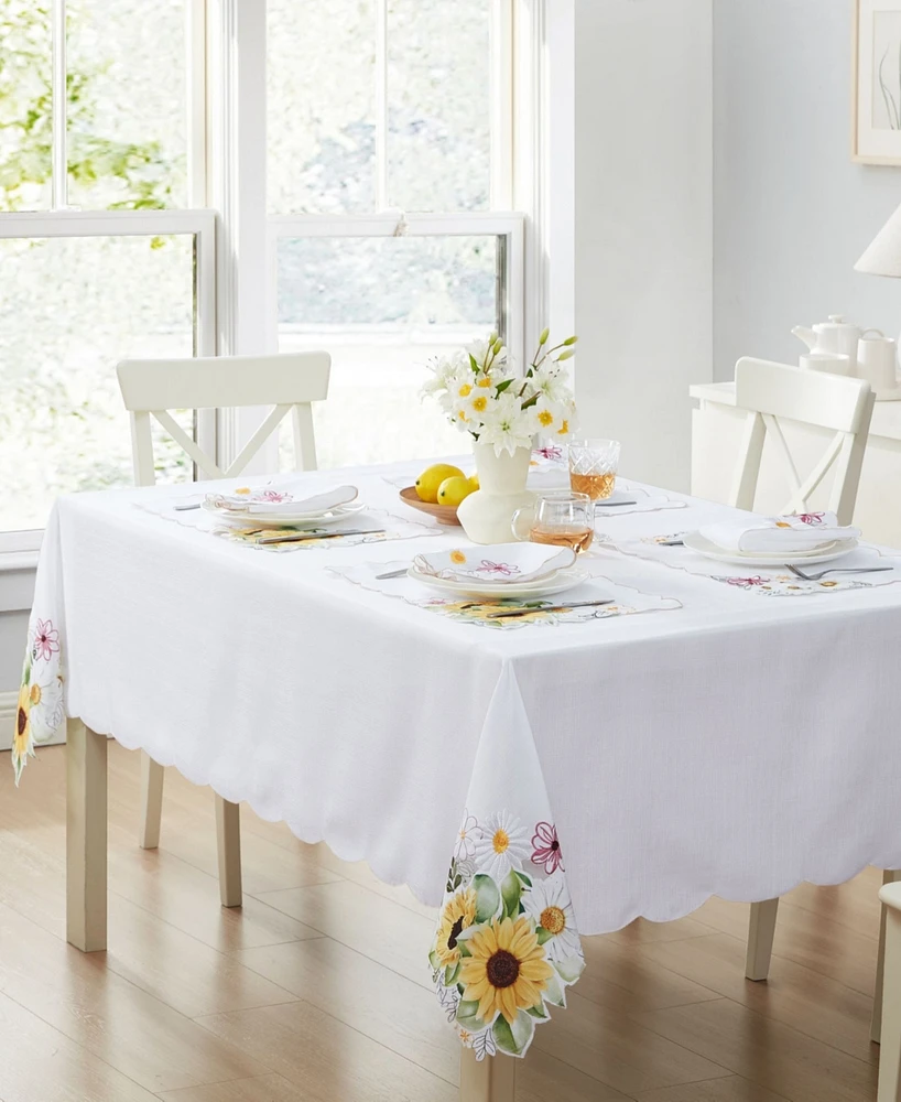 Elrene Sunflower and Daisies Cutwork Tablecloth