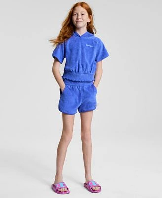 Champion Big Girls Terry Smocked Waist Pullover Hoodie Ruched Terry Pull On Shorts
