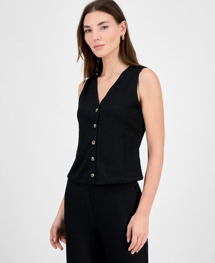 Bar Iii Women's Textured Knit V-Neck Button-Front Vest, Exclusively at Macy's