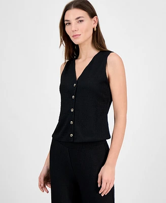 Bar Iii Women's Textured Knit V-Neck Button-Front Vest, Exclusively at Macy's