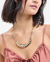 I.n.c. International Concepts Gold-Tone Crystal & Imitation Pearl Curved Bar Statement Necklace, 16-1/2" + 3" extender, Exclusively at Macy's