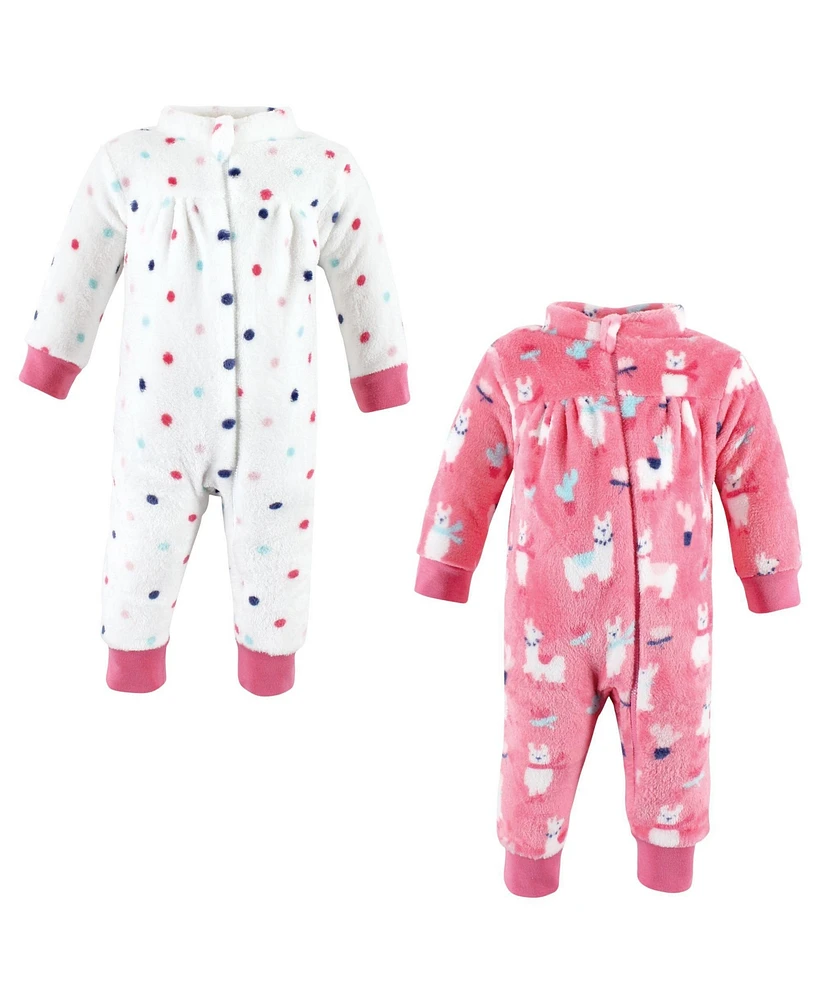 Hudson Baby Girls Plush Jumpsuits, Llama, 0-3 Months