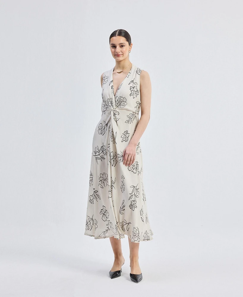 Reistor Women's Front Twist Maxi dress Black Florals
