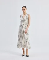 Reistor Women's Front Twist Maxi dress Black Florals