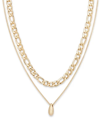On 34th Gold-Tone Nugget Mixed Chain Layered Pendant Necklace, 18" + 3" extender, Exclusively at Macy's