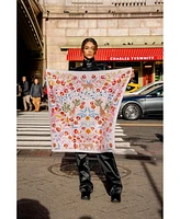 Jessie Zhao New York Double Sided Wool Silk Scarf Of Pink Blossom Jungle