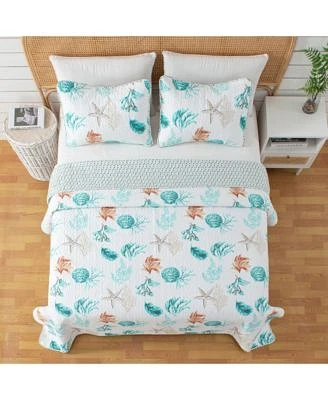 Linery Co. Seashells Stripes Microfiber Quilt Set With Shams