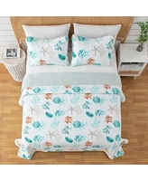 Linery Co. Seashells Stripes Microfiber Quilt Set With Shams