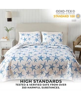 Linery & Co. Blue Starfish Microfiber Quilt Set With Shams