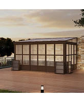 Mondawe 10x14FT Wall Mounted Solarium with Sloping Polycarbonate Roof