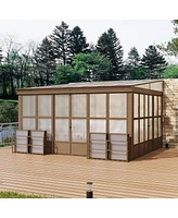 Mondawe 12x14FT Wall Mounted Solarium with Sloping Polycarbonate Roof