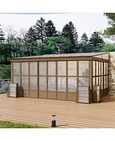 Mondawe 12x16FT Lean-to Sunroom,Wall Mounted Solarium with Sloping Polycarbonate Roof