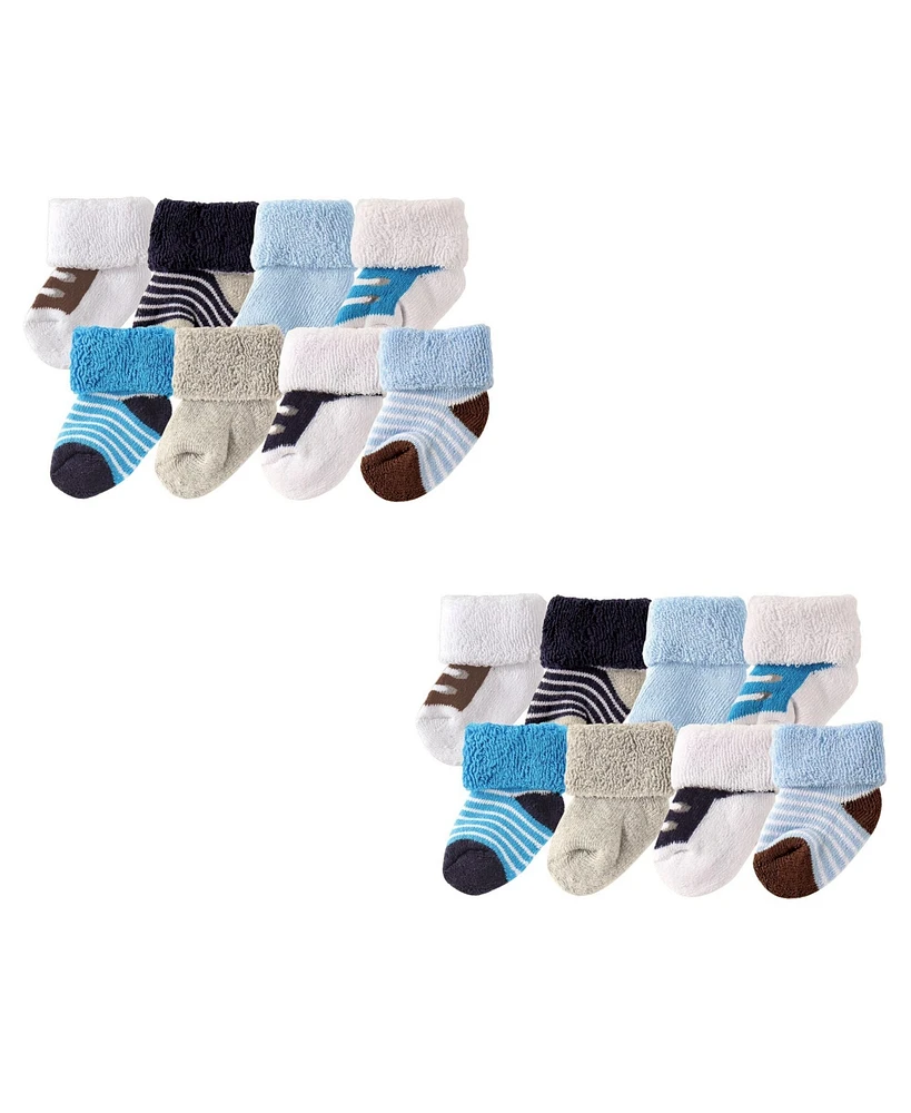 Luvable Friends Baby Boys Newborn Terry Socks, Blue Brown 16-Piece, 6-12 Months