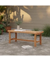 LuxenHome Natural Solid Wood 47.2-Inch Long Rectangle Outdoor Bench