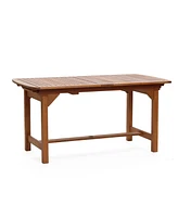 LuxenHome Natural Solid Wood 60"-78" Extending Rounded Rectangle Outdoor Dining Table