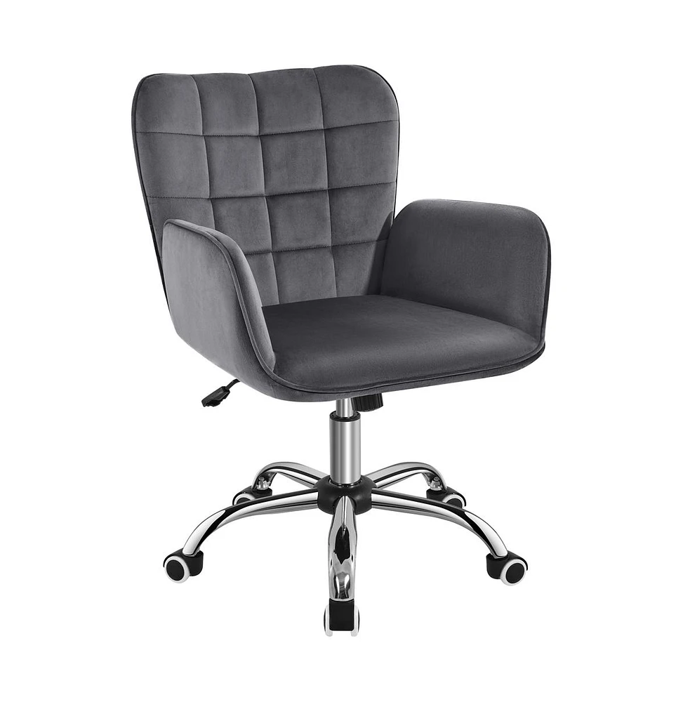 Yaheetech Modern Mid-back Velvet Desk Chair with Padded Armrests